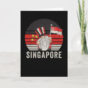 Singapore Flagga - Funny Gnome - Vintage Kort