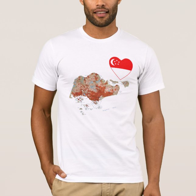 Singapore Flagga Heart och Karta T-Shirt (Framsida)