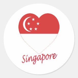 Singapore Flagga Heart Runt Klistermärke