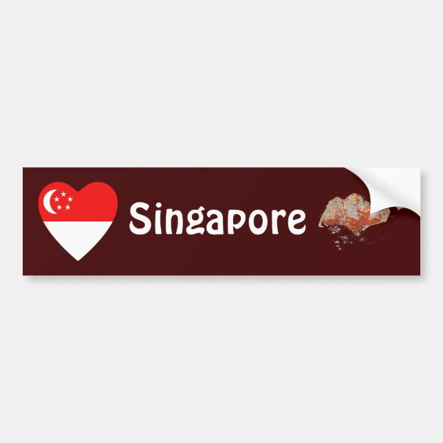 Singapore Flagga Hjärta + Karta Bildäckslapp Bildekal (Framsidan)