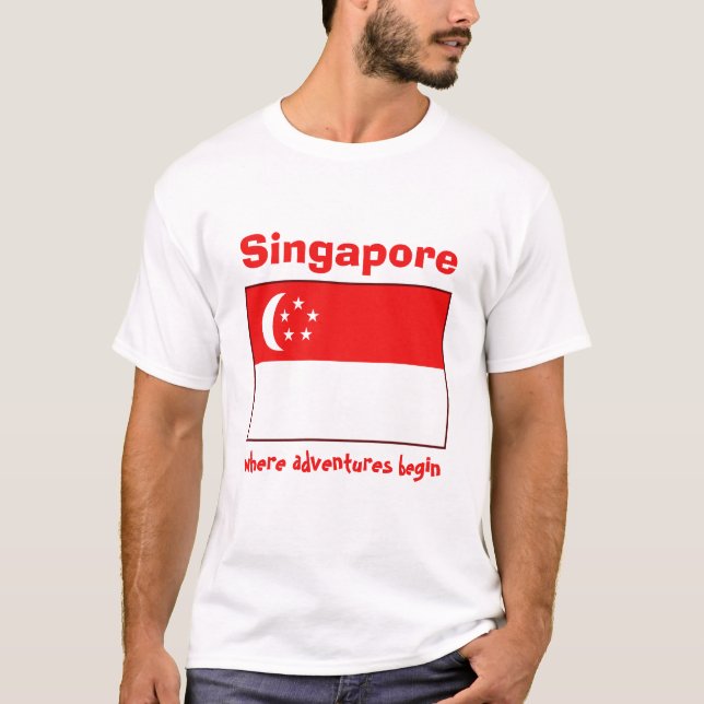 Singapore Flagga + Karta + Text T-Shirt (Framsida)
