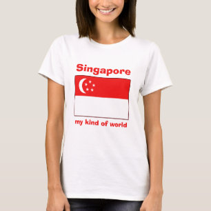Singapore flagga + Karta + TextT-tröja T Shirt