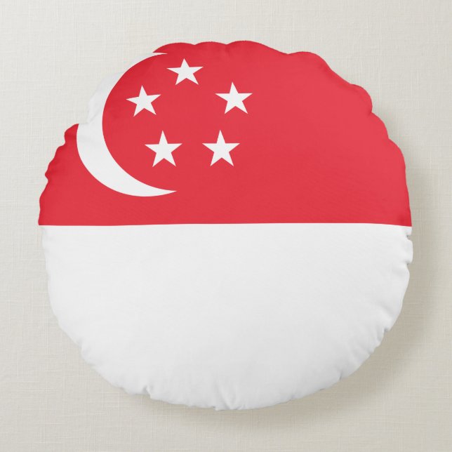 Singapore Flagga Rund Kudde (Framsidan)