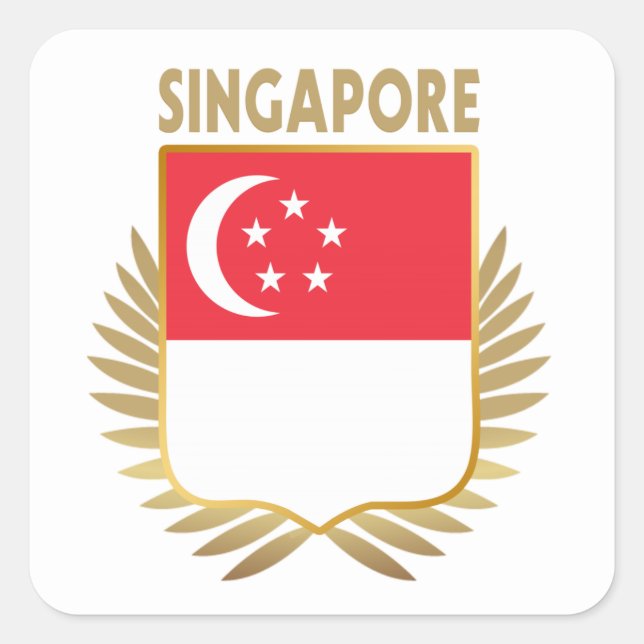 Singapore Flagga Shield Fyrkantigt Klistermärke (Framsida)
