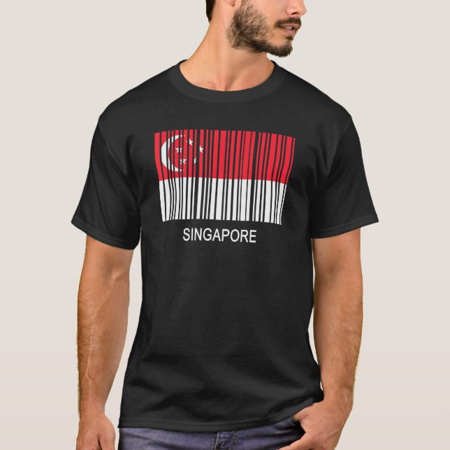 Singapore Flagga Streckkod T Shirt (Framsida)