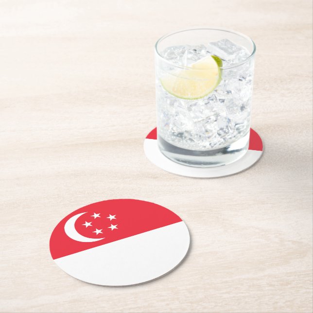 Singapore flagga underlägg papper rund (Insitu)
