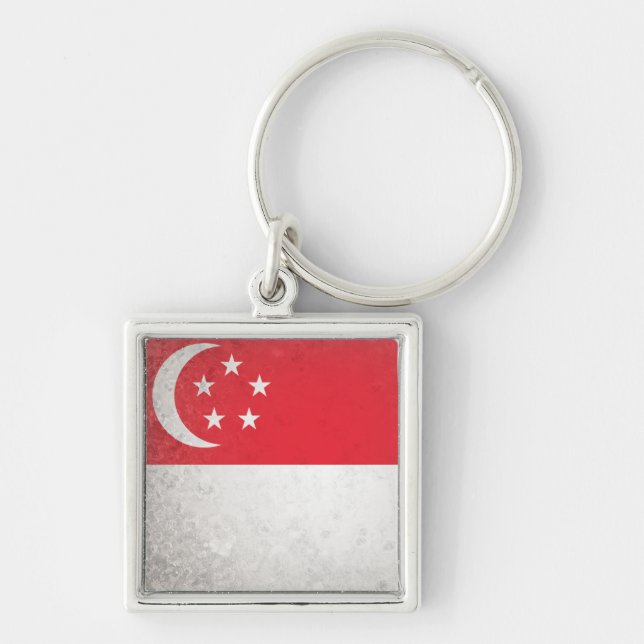 Singapore Fyrkantig Silverfärgad Nyckelring (Framsidan)
