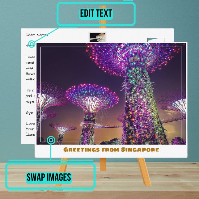 Singapore Gardens by the Bay på natten Modern Vykort (Please enjoy our postcard and see the others in the collection.)