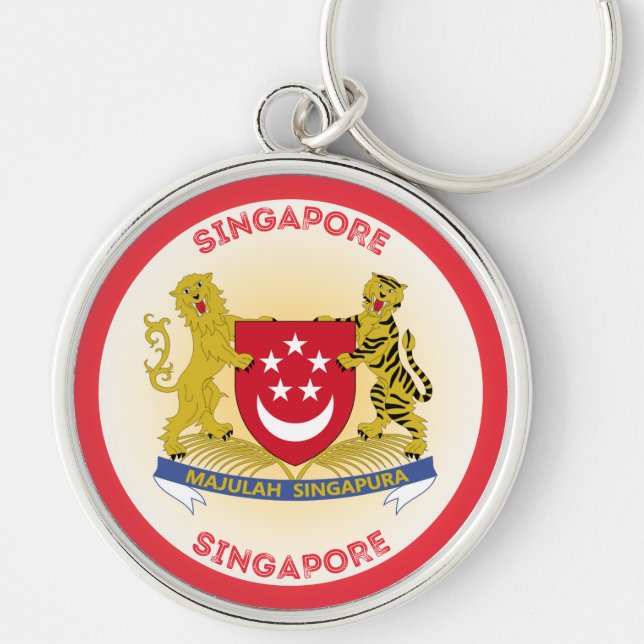 Singapore Heritage Emblem Rund Silverfärgad Nyckelring (Framsidan)