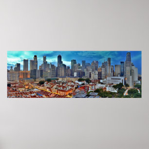 Singapore horisont som beskådas från Chinatown p Poster