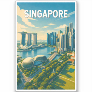 Singapore Illustration Resa Konst Vintage Klistermärken