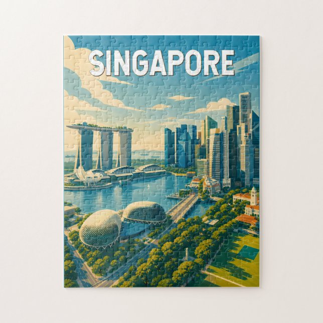 Singapore Illustration Resa Konst Vintage Pussel (Vertikal)