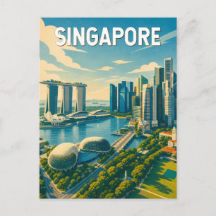 Singapore Illustration Resa Konst Vintage Vykort