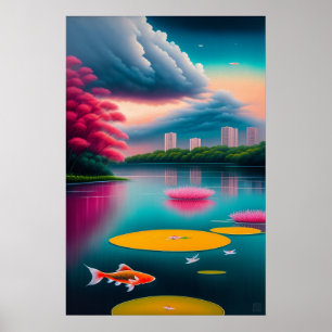 Singapore Koi Bassäng - Canvas Art Print Poster