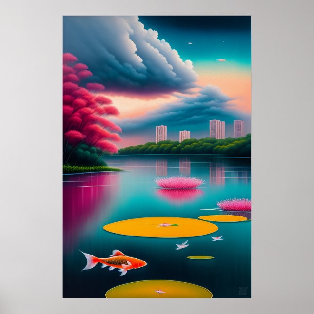 Singapore Koi Bassäng - Canvas Art Print Poster (Framsidan)