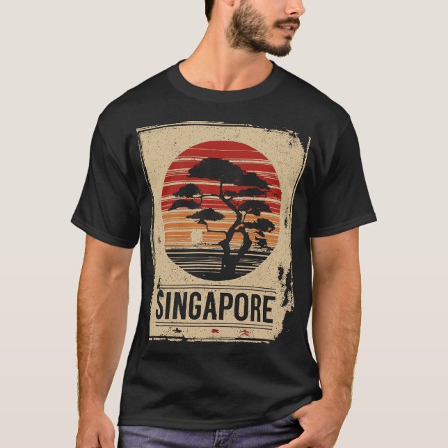 Singapore Marina Bay Japanska Sunset Cityscape T Shirt (Framsida)