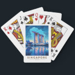 Singapore Marina Bay Night Travel Art Vintage Casinokort<br><div class="desc">Passdesign för singaporianska retrovektorer. Marina Bay är ett storskaligt område med skyscraper,  hotell och lyx mall. Det är känt för det torkande Singapore Flyer Ferris-hjulet och blomsterkonservatorierna och de färgstarka trädgårdsarna vid bukten.</div>