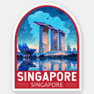 Singapore Marina Bay Night Travel Art Vintage Klistermärken