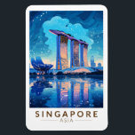 Singapore Marina Bay Night Travel Art Vintage Magnet<br><div class="desc">Passdesign för singaporianska retrovektorer. Marina Bay är ett storskaligt område med skyscraper,  hotell och lyx mall. Det är känt för det torkande Singapore Flyer Ferris-hjulet och blomsterkonservatorierna och de färgstarka trädgårdsarna vid bukten.</div>
