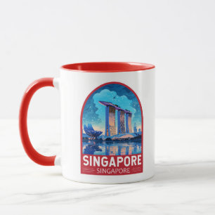 Singapore Marina Bay Night Travel Art Vintage Mugg