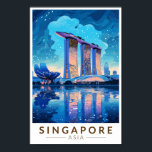 Singapore Marina Bay Night Travel Art Vintage Poster<br><div class="desc">Passdesign för singaporianska retrovektorer. Marina Bay är ett storskaligt område med skyscraper,  hotell och lyx mall. Det är känt för det torkande Singapore Flyer Ferris-hjulet och blomsterkonservatorierna och de färgstarka trädgårdsarna vid bukten.</div>