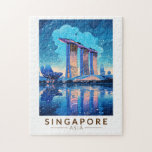 Singapore Marina Bay Night Travel Art Vintage Pussel<br><div class="desc">Passdesign för singaporianska retrovektorer. Marina Bay är ett storskaligt område med skyscraper,  hotell och lyx mall. Det är känt för det torkande Singapore Flyer Ferris-hjulet och blomsterkonservatorierna och de färgstarka trädgårdsarna vid bukten.</div>