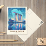 Singapore Marina Bay Night Travel Art Vintage Vykort<br><div class="desc">Passdesign för singaporianska retrovektorer. Marina Bay är ett storskaligt område med skyscraper,  hotell och lyx mall. Det är känt för det torkande Singapore Flyer Ferris-hjulet och blomsterkonservatorierna och de färgstarka trädgårdsarna vid bukten.</div>