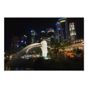 Singapore Merlion på Skyline Fototryck