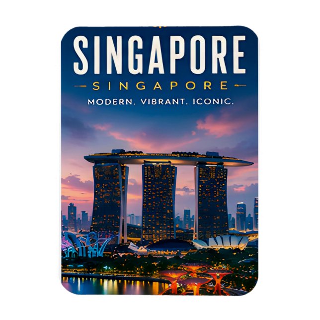 🌆 Singapore Modern Skyline Lyxig Hemdekor ✨ Magnet (Vertikal)