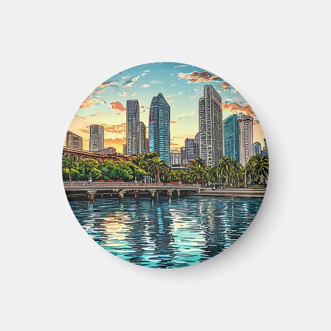 Singapore Modernt Stadspanorama Magnet (Framsidan)