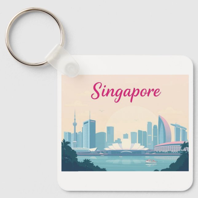 Singapore Pastel Travel Design Nyckelring (Framsida)