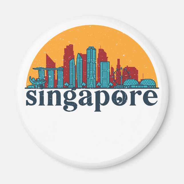Singapore Retro City Skyline Cityscape Art Magnet (Framsidan)