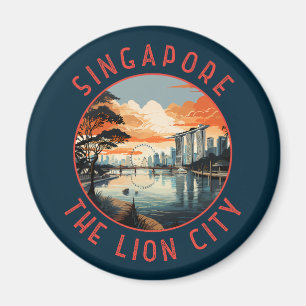 Singapore Retro Distress Circle Magnet
