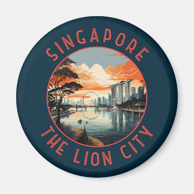 Singapore Retro Distress Circle Magnet (Framsidan)