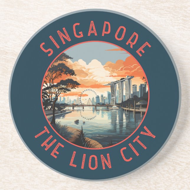 Singapore Retro Distress Circle Underlägg (Framsidan)