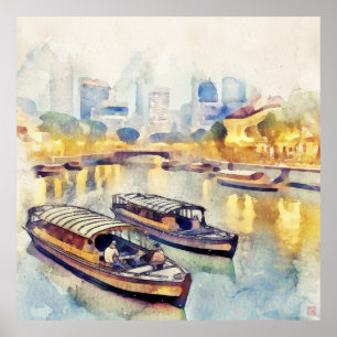Singapore River - stor arkivering Skriv ut Poster