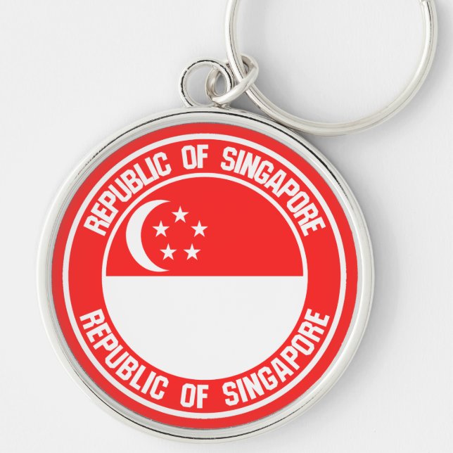 Singapore Round Emblem Rund Silverfärgad Nyckelring (Framsidan)