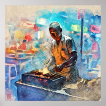 Singapore Satay Seller - utskrift av stor arkiveri