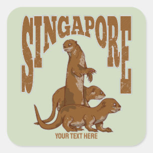 Singapore Sea Otters Fyrkantigt Klistermärke