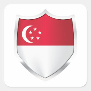 Singapore Silver Shield Flagga Fyrkantigt Klistermärke