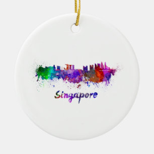 Singapore-skylin i vattenfärg julgransprydnad keramik