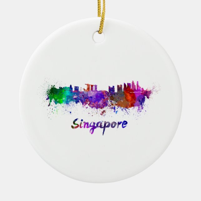 Singapore-skylin i vattenfärg julgransprydnad keramik (Framsidan)