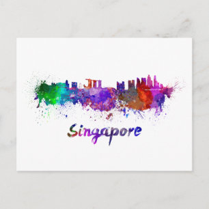 Singapore-skylin i vattenfärg vykort