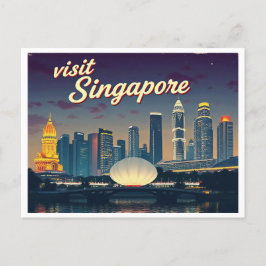 SINGAPORE SKYLINE ART VINTAGE VYKORT