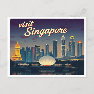 SINGAPORE SKYLINE ART VINTAGE VYKORT