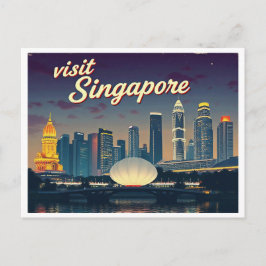 SINGAPORE SKYLINE ART VINTAGE VYKORT
