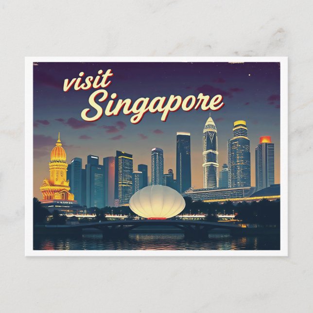 SINGAPORE SKYLINE ART VINTAGE VYKORT (Framsida)