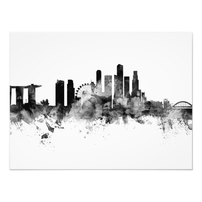 Singapore Skyline Black White Fototryck (Framsidan)