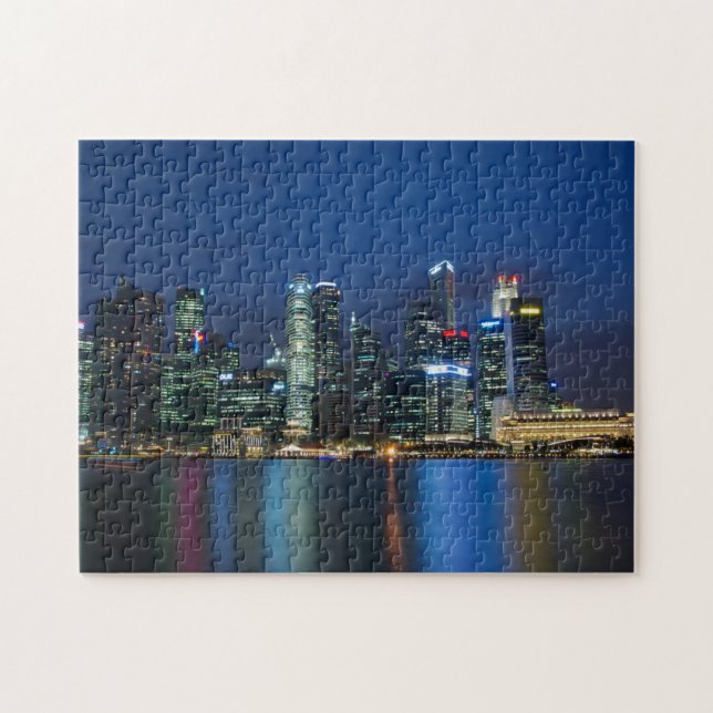 Singapore Skyline Blue Nights Pussel (Horisontell)