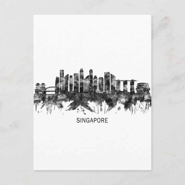 Singapore Skyline BW Helg Vykort (Framsida)